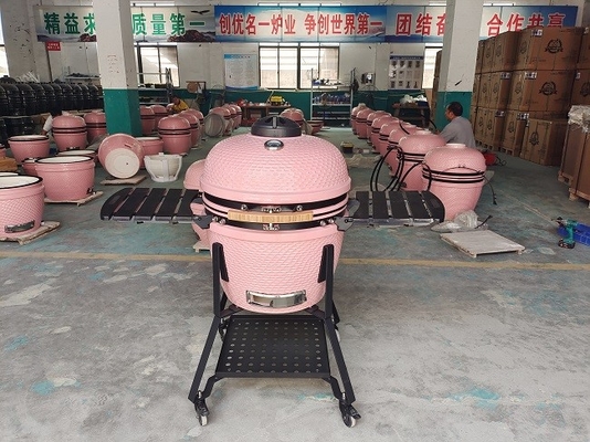 목탄 22 인치 분홍색 세라믹 Kamado는 BBQ 대나무 Handlle를 굽습니다