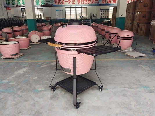 목탄 22 인치 분홍색 세라믹 Kamado는 BBQ 대나무 Handlle를 굽습니다
